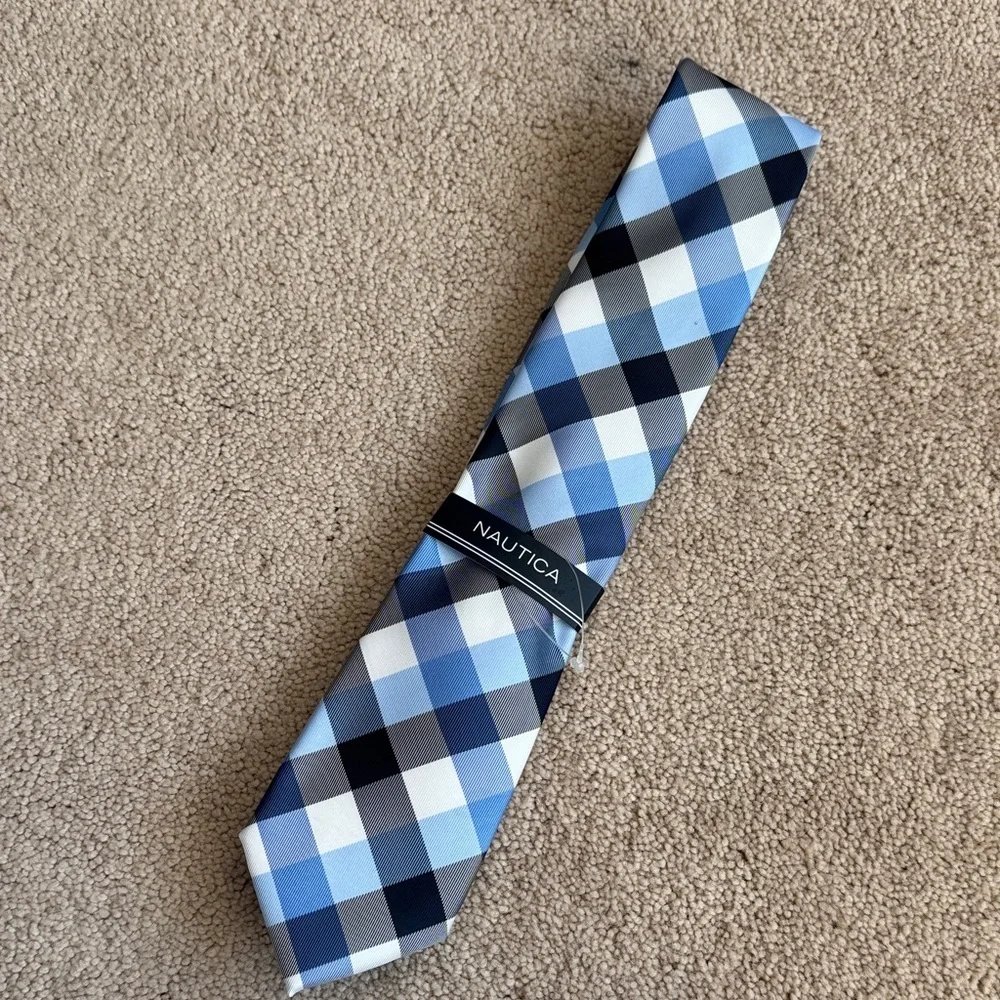 Nautica Checkered Blue and Black Men's Tie